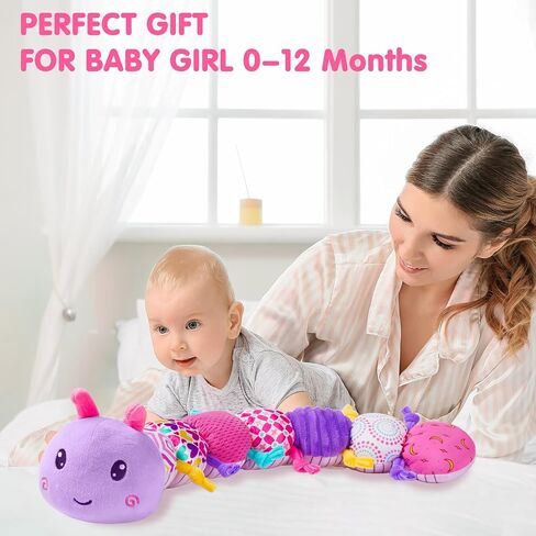 Baby Infant Musical Stuffed Animal Soft Toy with Multi-Sensory Crinkle, Rattle & Textures,Baby Girl Toy Birthday Gift for 0 3 6 9 12 Months+,Caterpillar,Purple in Kuwait