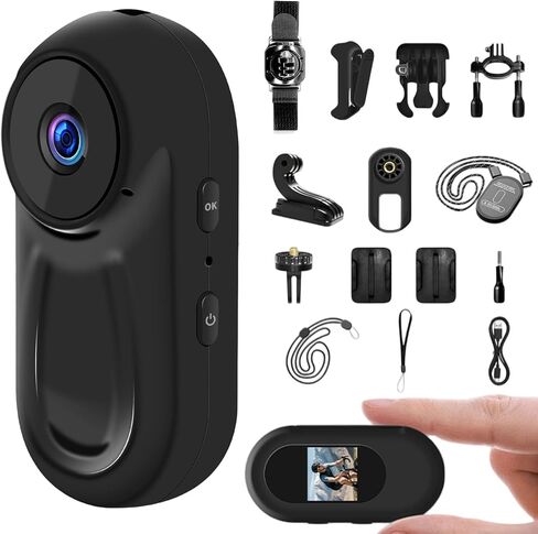 1080P Mini Body Camera with Audio and Video Recording, Sports Action Camera | Wearable Action Cam, Portable Recorder with Magnetic Back Clip, Camcorder for Traveling, Pet, Vlogging, Cycling in Kuwait