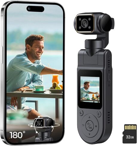 Pocket Vlogging Camera WiFi, 1080P Clip-On Mini Body Cam, Handheld Camera | POV Camera with Rotatable Lens, Night Vision, Fill Light, 1.54'' Screen, Portable Personal Camera for Travel/Sports/Working in Kuwait