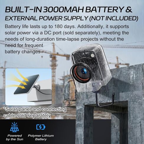 Time Lapse Camera WiFi 4K Timelapse Camera Construction Long Battery Life | Timelapse Camera Outdoor 32GB Card Waterproof IP66,110°Wide Angle, Rechargeable for Record Outdoor Construction,Plant Growth in Kuwait