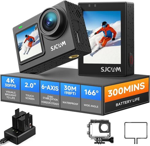 SJCAM SJ6 Ultra Essential Combo, 4K Action Camera, 20MP Dual Screen Vlog Camera with SteadyMotion 2.0 & 45° Horizon Correction, 166° FOV, Voice Control, 5G WiFi, 98FT Underwater Waterproof Camera in Kuwait