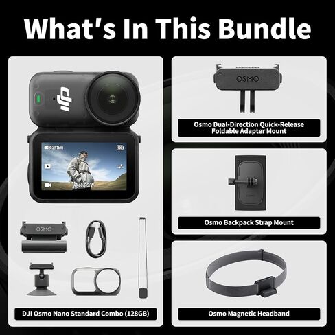 DJI Osmo Nano Hiking Combo (128GB), 4K Wearable Camera | 1/1.3″ Sensor | 4K/60fps & 143° Wide FOV | Hands-Free POV Recording | RockSteady Stabilization in Kuwait