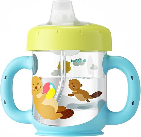 Baby Sippy Cup with Straw and Handles, BPA-Free Toddler Training Water Bottle for 6+ Months Old, Leak-Proof Infant Cup (Green, 6oz, 1 Pack) in Kuwait