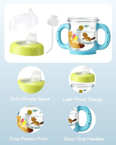 Baby Sippy Cup with Straw and Handles, BPA-Free Toddler Training Water Bottle for 6+ Months Old, Leak-Proof Infant Cup (Green, 6oz, 1 Pack) in Kuwait