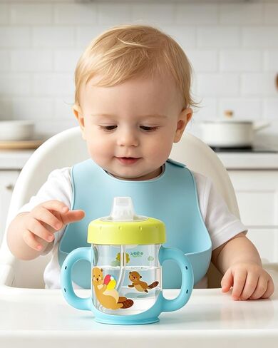 Baby Sippy Cup with Straw and Handles, BPA-Free Toddler Training Water Bottle for 6+ Months Old, Leak-Proof Infant Cup (Green, 6oz, 1 Pack) in Kuwait