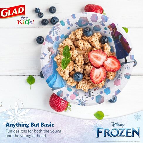 Glad Disney Frozen Disposable Bowls, Anna and Elsa, 12 Oz, 40 Count | Soak-proof, cut-resistant paper bowls for parties and playdates, sturdy for little hands, no washing required in Kuwait