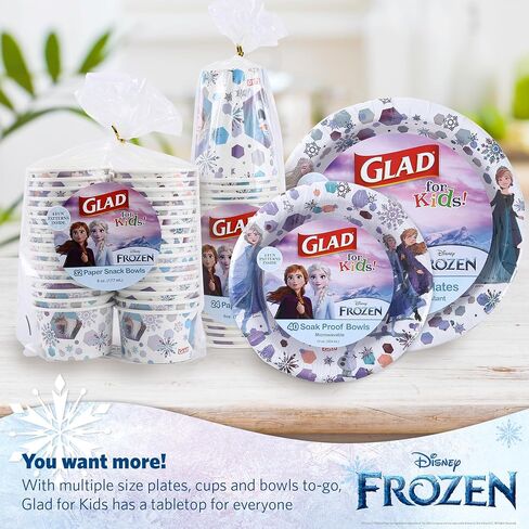 Glad Disney Frozen Disposable Bowls, Anna and Elsa, 12 Oz, 40 Count | Soak-proof, cut-resistant paper bowls for parties and playdates, sturdy for little hands, no washing required in Kuwait
