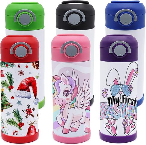 6-Pack 12 oz Kids Sublimation Tumbler Blank W/Leakproof Straw Lids | Child Cups for School, Travel & Parties | Stainless Steel Toddler Insulated Water Bottle, Sippy Cups for Gifts & Small Shops in Kuwait