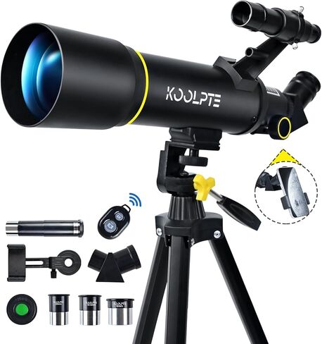 70mm 400mm Telescope for Kids & Beginners, 20X-200X AZ Mount Kit | 70mm 400mm telescope for kids and beginners; anti-reflection optics, 20X-200X range, phone adapter, tripod and remote kit. in Kuwait