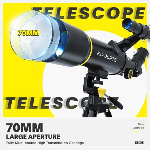 70mm 400mm Telescope for Kids & Beginners, 20X-200X AZ Mount Kit | 70mm 400mm telescope for kids and beginners; anti-reflection optics, 20X-200X range, phone adapter, tripod and remote kit. in Kuwait