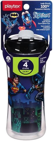 Playtex Sipsters Stage 4 Super Friends Spill-Proof, Leak & Break-Proof Insulated Sport Spout Sippy Cups - 12 Ounce - 1 Count (Color/Theme May Vary) in Kuwait