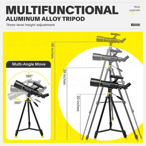 70mm 400mm Telescope for Kids & Beginners, 20X-200X AZ Mount Kit | 70mm 400mm telescope for kids and beginners; anti-reflection optics, 20X-200X range, phone adapter, tripod and remote kit. in Kuwait
