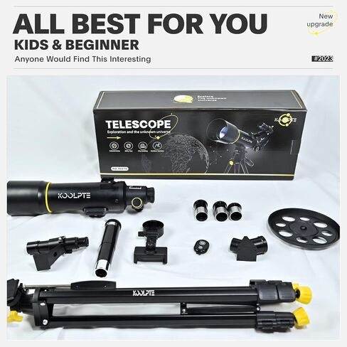 70mm 400mm Telescope for Kids & Beginners, 20X-200X AZ Mount Kit | 70mm 400mm telescope for kids and beginners; anti-reflection optics, 20X-200X range, phone adapter, tripod and remote kit. in Kuwait