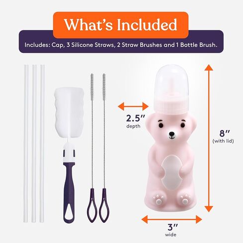 Special Supplies Honey Bear Straw Cup Long Straws, Squeezable Therapy and Special Needs Assistive Drink Container, Spill Proof and Leak Resistant Lid (Pack of 1 Bottle and 3 Straws) (Pink) in Kuwait