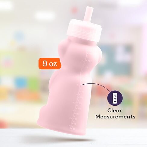 Special Supplies Honey Bear Straw Cup Long Straws, Squeezable Therapy and Special Needs Assistive Drink Container, Spill Proof and Leak Resistant Lid (Pack of 1 Bottle and 3 Straws) (Pink) in Kuwait