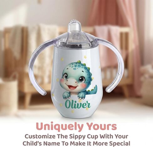Personalized Insulated Sippy Cup for Toddlers, Custom Cute Animal and Name, Baby's First Straw Cup, Training Cup with Handle, BPA Free, 6m+, 10 oz/300ml, Birthday Baby Shower Xmas Gifts in Kuwait