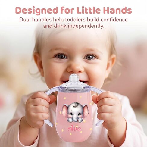 Personalized Insulated Sippy Cup for Toddlers, Custom Cute Animal and Name, Baby's First Straw Cup, Training Cup with Handle, BPA Free, 6m+, 10 oz/300ml, Birthday Baby Shower Xmas Gifts in Kuwait
