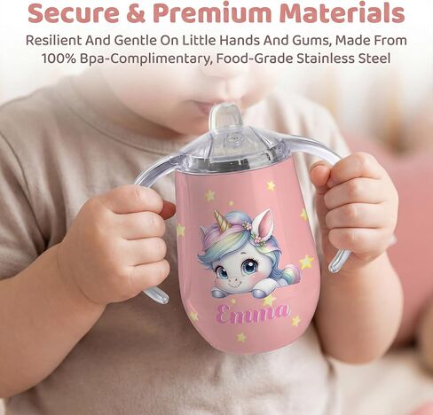 Personalized Insulated Sippy Cup for Toddlers, Custom Cute Animal and Name, Baby's First Straw Cup, Training Cup with Handle, BPA Free, 6m+, 10 oz/300ml, Birthday Baby Shower Xmas Gifts in Kuwait