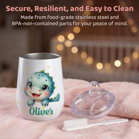 Personalized Insulated Sippy Cup for Toddlers, Custom Cute Animal and Name, Baby's First Straw Cup, Training Cup with Handle, BPA Free, 6m+, 10 oz/300ml, Birthday Baby Shower Xmas Gifts in Kuwait