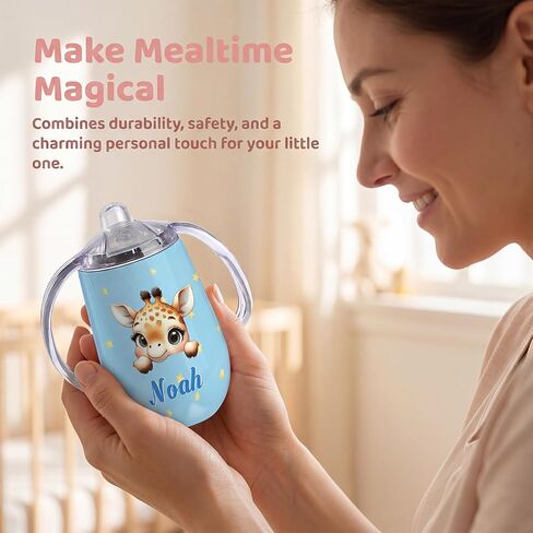 Personalized Insulated Sippy Cup for Toddlers, Custom Cute Animal and Name, Baby's First Straw Cup, Training Cup with Handle, BPA Free, 6m+, 10 oz/300ml, Birthday Baby Shower Xmas Gifts in Kuwait