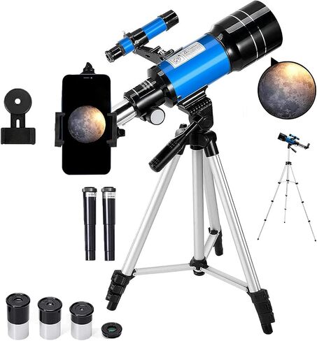 Telescope Astronomy, 70mm Aperture Refractor Telescopes for Astronomy Beginners, Portable Travel Telescope with Phone Adapter & Wireless Remote in Kuwait