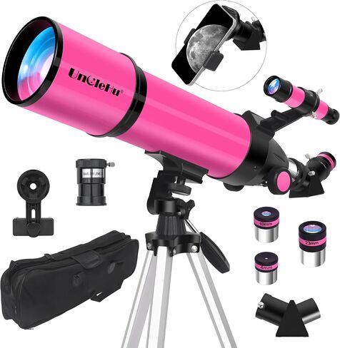 Unclehu 80mm Aperture, 600mm Refractor Travel Telescope for Adults and Kids | High Power,Telescope with AZ Tripod, Phone Adapter and Carry Bag for Moon Viewing, Nature, Camping and Family Stargazing in Kuwait
