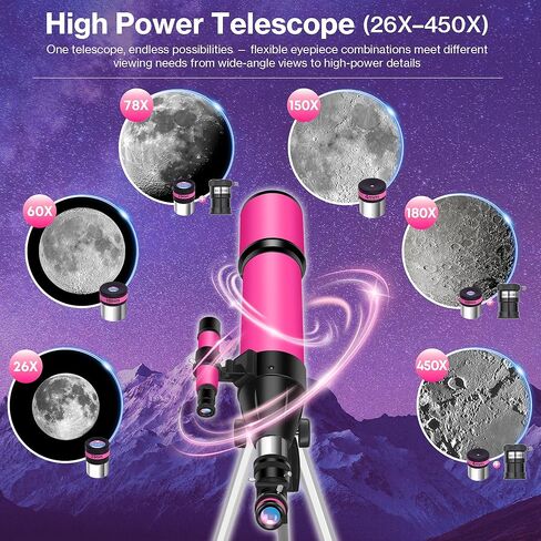 Unclehu 80mm Aperture, 600mm Refractor Travel Telescope for Adults and Kids | High Power,Telescope with AZ Tripod, Phone Adapter and Carry Bag for Moon Viewing, Nature, Camping and Family Stargazing in Kuwait