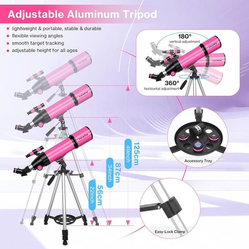 Unclehu 80mm Aperture, 600mm Refractor Travel Telescope for Adults and Kids | High Power,Telescope with AZ Tripod, Phone Adapter and Carry Bag for Moon Viewing, Nature, Camping and Family Stargazing in Kuwait