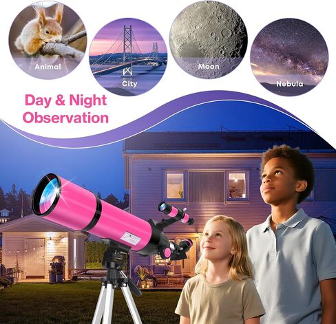 Unclehu 80mm Aperture, 600mm Refractor Travel Telescope for Adults and Kids | High Power,Telescope with AZ Tripod, Phone Adapter and Carry Bag for Moon Viewing, Nature, Camping and Family Stargazing in Kuwait
