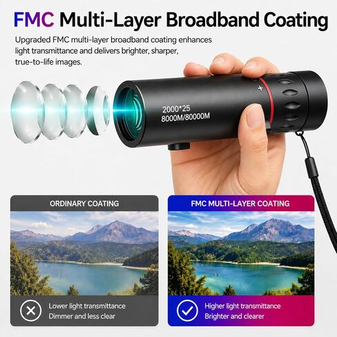 Mini Monocular Telescope with Phone Adapter, 25X Magnification Portable Single Tube for Hiking, Bird Watching, Stargazing, and Outdoor Adventures in Kuwait