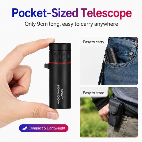 Mini Monocular Telescope with Phone Adapter, 25X Magnification Portable Single Tube for Hiking, Bird Watching, Stargazing, and Outdoor Adventures in Kuwait