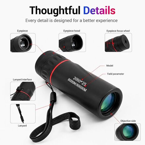 Mini Monocular Telescope with Phone Adapter, 25X Magnification Portable Single Tube for Hiking, Bird Watching, Stargazing, and Outdoor Adventures in Kuwait