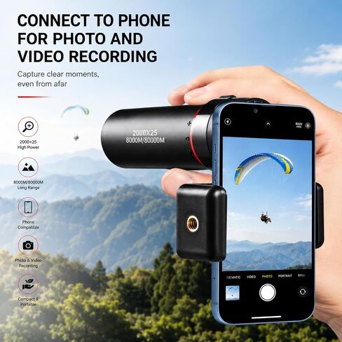 Mini Monocular Telescope with Phone Adapter, 25X Magnification Portable Single Tube for Hiking, Bird Watching, Stargazing, and Outdoor Adventures in Kuwait