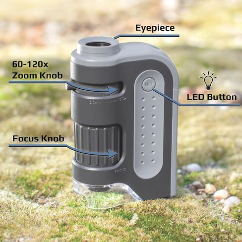 Carson MicroBrite Plus 60x-120x Power LED Lighted Pocket Microscope - Set of 4 (MM-300MU),Black/Grey in Kuwait