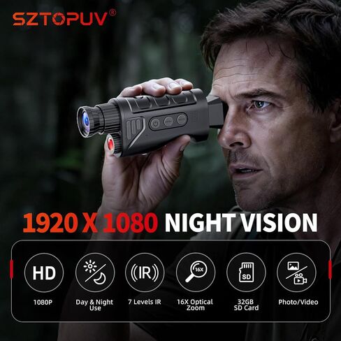 Infrared Night Vision Monocular, Nightvision Goggles Scope for Outdoormen | 16X Digital Zoom, Camera Shooting & Video Recording, 7 Levels IR, Day and Night Use, 32GB SD Card Included in Kuwait
