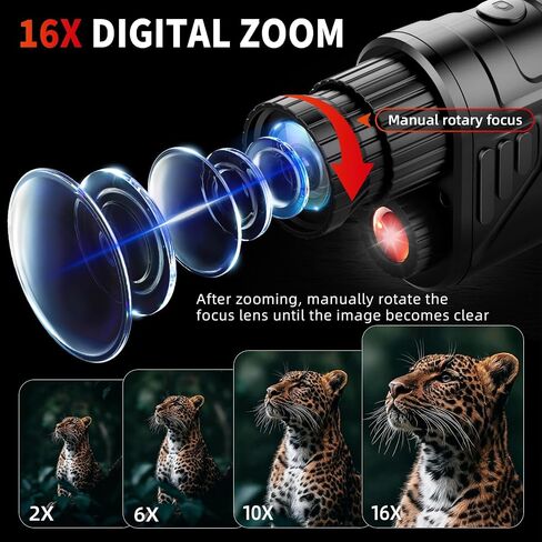 Infrared Night Vision Monocular, Nightvision Goggles Scope for Outdoormen | 16X Digital Zoom, Camera Shooting & Video Recording, 7 Levels IR, Day and Night Use, 32GB SD Card Included in Kuwait
