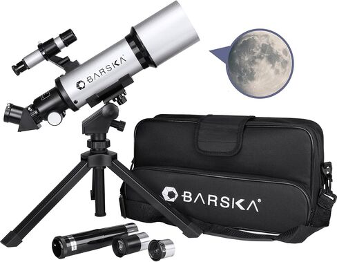 Barska Starwatcher Astronomical Refractor Telescope 300x Magnification for Beginners & Kids with Barlow Lens, 2 Interchangeable Eyepieces, Finder Scope, Table Top Tripod in Kuwait