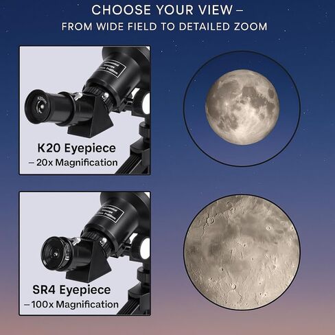 Barska Starwatcher Astronomical Refractor Telescope 300x Magnification for Beginners & Kids with Barlow Lens, 2 Interchangeable Eyepieces, Finder Scope, Table Top Tripod in Kuwait
