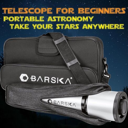 Barska Starwatcher Astronomical Refractor Telescope 300x Magnification for Beginners & Kids with Barlow Lens, 2 Interchangeable Eyepieces, Finder Scope, Table Top Tripod in Kuwait