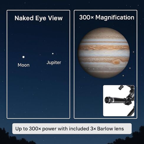 Barska Starwatcher Astronomical Refractor Telescope 300x Magnification for Beginners & Kids with Barlow Lens, 2 Interchangeable Eyepieces, Finder Scope, Table Top Tripod in Kuwait