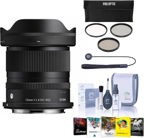 Sigma 12mm f/1.4 DC Contemporary Lens for Canon RF, Bundle with 62mm Filter Kit, PC Software, Cap Keeper and Cleaning in Kuwait