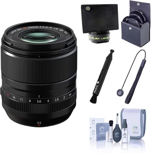 Fujifilm XF 33mm f/1.4 R LM WR Lens, Black, Bundle with 58mm Essentials Filter Kit, Shade, Cleaning, Cap Tether in Kuwait