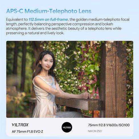 VILTROX 75mm F1.8 EVO X Mount Lens, AF 75mm f/1.8 APS-C Lens for Fujifilm X Mirrorless Cameras, Portrait Telephoto Prime Autofocus Lens for X-A7 X-E3 X-E4 X-E5 X-H1 X-M1 X-Pro2 X-Pro3 X-S10 X-T2 X-T3 in Kuwait