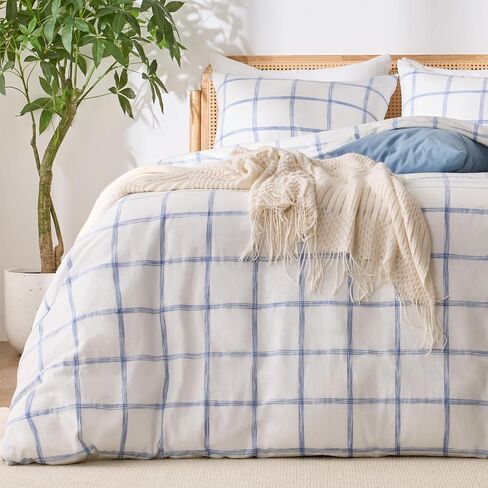 Off White Duvet Cover Queen Size 100% Sandwashed Cotton | Soft, Lightweight, Breathable Duvet Cover Set 3 Pieces with Zipper Clousre & Corner Buttons Queen 90"x90" in Kuwait