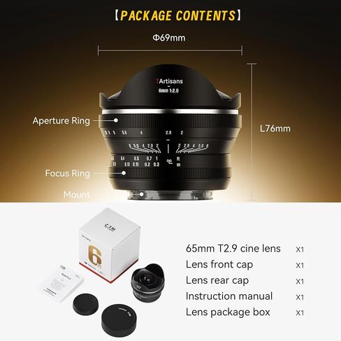 7artisans 6mm F2.0 Fisheye APS-C Lens,220° Diagonal Ultra-Wide Angle Prime Lens for Action Sports Vlogging Architecture Interior Creative Photography (for Fuji X Mount) in Kuwait