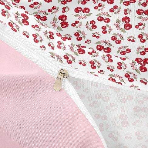 Manfei Cute Bowknot Cherry Duvet Cover Set,Preppy Comforter Cover Toddler Size Rustic Style 2 Pcs Bedding Set with Zipper Ties for Kids Boys Girls Bedroom Decor(No Comforter),Red Cherry in Kuwait