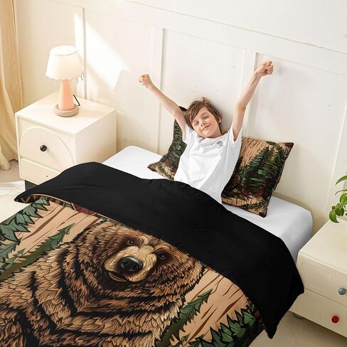 Feelyou Bear Duvet Cover Toddler Size Rustic Woodland Farmhouse Bedding Set for Boys Girls Western Wildlife Animal Comforter Cover Bedroom Decor 2Pcs Zipper Closure with 1 Pillowcase (No Comforter) in Kuwait