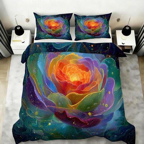 Vibrant Colors Toddler Bedding Set, Rose Toddler Duvet Cover, Floral Comforter Cover & 1 Pillow Sham, Super Soft Microfiber with Zipper & Ties, All Season S10 in Kuwait