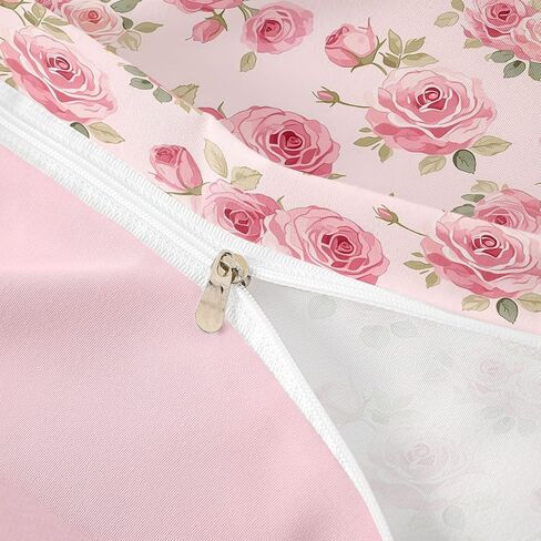 Feelyou Pink Flowers Pattern Printed Duvet Cover Toddler Size Romantic Rose Floral Bedding Set for Boys Girls Spring Natural Theme Comforter Cover Bedroom Decor 2Pcs with 1 Pillowcase (No Comforter) in Kuwait