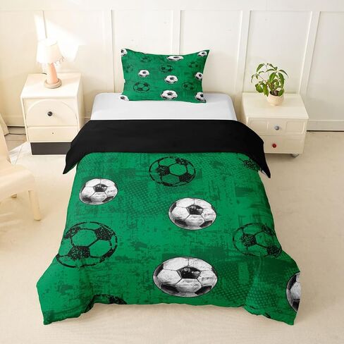 Feelyou 3D Soccer Duvet Cover Toddler Size Football Green Bedding Set for Boys Girls Gaming Sports Theme Comforter Cover Bedroom Decor 2Pcs Zipper Closure with 1 Pillowcase (No Comforter) in Kuwait